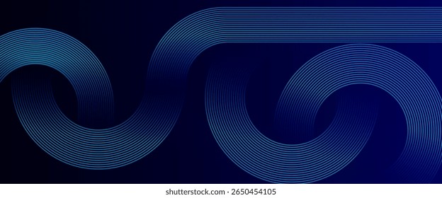 Dark blue abstract background with futuristic curved lines and gradient stripes. Modern tech-style design, perfect for digital interfaces, presentations, or business-related visuals.