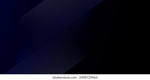 Dark blue abstract background. Geometric stripe line art design. Modern shiny blue diagonal lines pattern. Futuristic technology concept. Vector illustration