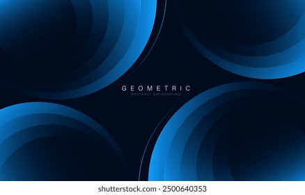 Dark blue abstract background with geometric graphic elements. Modern shiny blue gradient circle shape. Dynamic shapes. Futuristic technology concept. Vector illustration