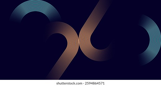 Dark blue abstract background with geometric glowing gold blue lines 