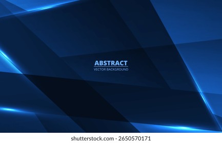 Dark blue abstract background with geometric dynamic glowing diagonal lines. Vector abstract background.
