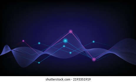 Dark blue abstract background with a glowing line waves.