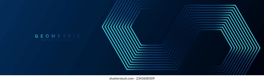 Dark blue abstract background with glowing hexagon geometric lines. Modern shiny blue lines pattern. Futuristic technology concept. Vector illustration