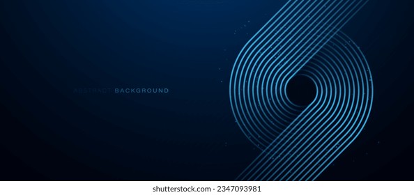 Fondo abstracto azul oscuro con líneas geométricas de círculo brillante. Patrón moderno de líneas azules brillantes. Concepto de tecnología futurista. Ilustración del vector