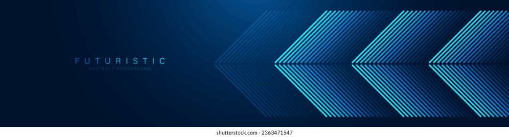 Dark blue abstract background with glowing arrow lines. Modern shiny blue geometric lines design. Technology futuristic concept. Horizontal banner template. Suit for cover, header, poster, banner, web