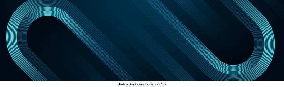 Dark blue abstract background with glowing blue gradient geometric lines. Modern shiny blue diagonal rounded lines pattern. 3d geometric lines. Futuristic concept. Suit for banner, cover, brochure