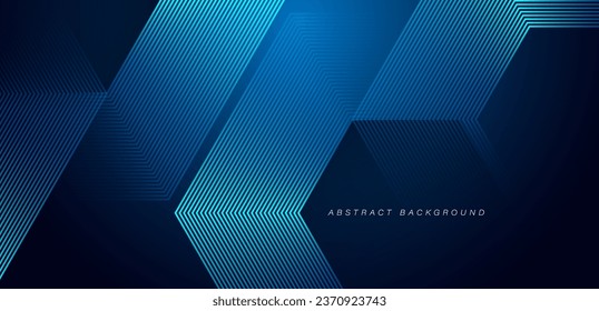 Fondo abstracto azul oscuro con líneas geométricas brillantes. Patrón moderno de líneas hexágonas azules brillantes. Concepto de tecnología futurista. Traje para afiche, banner, folleto, portada, presentación, web, volante