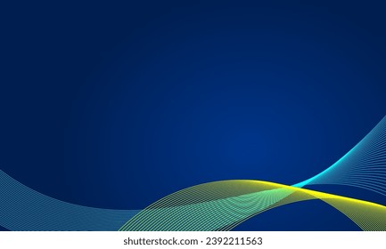 Fondo abstracto azul oscuro con onda brillante. Elemento de diseño de líneas móviles brillantes.  Ola de flujo moderna para el concepto de tecnología futurista. Presentación de plantilla, coche, cartel. Ilustración del vector
