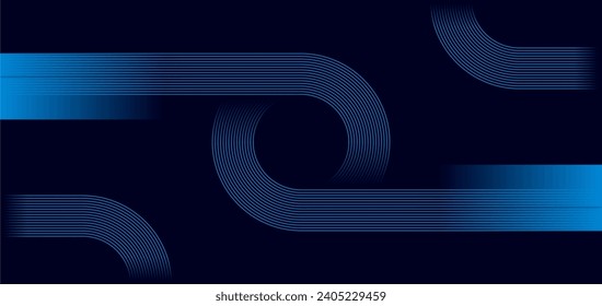 Dark blue abstract background with glowing geometric lines. Modern shiny blue rounded lines pattern. Suit for poster, banner, brochure, presentation, 