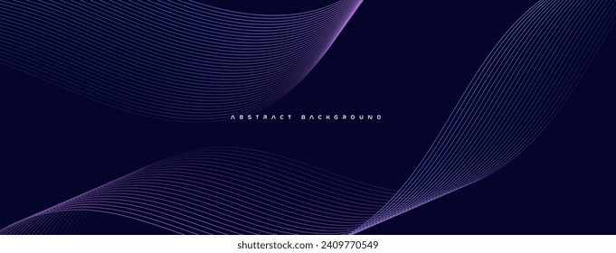 Fondo abstracto azul oscuro con líneas de onda brillante. Gradiente azul violeta moderno que fluye las líneas de onda. Ilustración vectorial