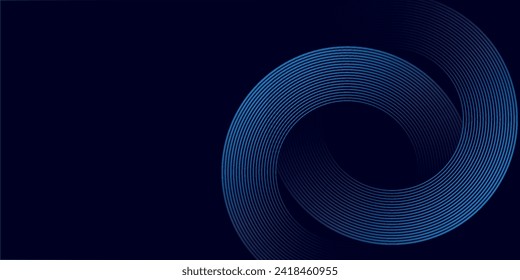 Fondo abstracto azul oscuro con líneas geométricas brillantes. Patrón moderno de líneas azules brillantes. Concepto de tecnología futurista. Plantilla de banner horizontal.