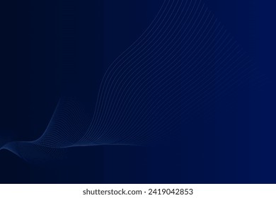 Fondo abstracto azul oscuro con líneas geométricas brillantes. Patrón de líneas redondeadas azul brillante moderno. Diseño gráfico elegante. Concepto de tecnología futurista