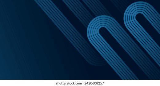 Dark blue abstract background with glowing geometric lines. Geometric stripe line art design. Modern shiny blue gradient lines. Futuristic concept. Horizontal banner template.