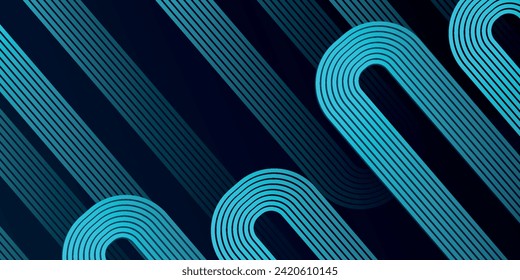 Dark blue abstract background with glowing geometric lines. Modern shiny blue lines pattern. Futuristic technology concept. Horizontal banner template