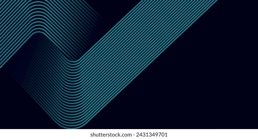 Dark blue abstract background with glowing geometric lines. Modern shiny blue lines pattern. Futuristic technology concept. Horizontal banner template.