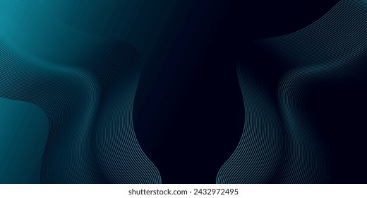 Dark blue abstract background with glowing wavy lines. Shiny blue curved lines pattern. Modern design. Futuristic technology style. Suit for banner, business, corporate, cover