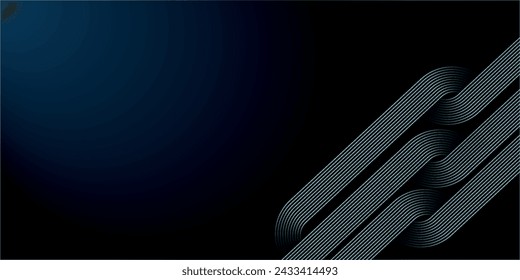 Dark blue abstract background with glowing geometric lines. Modern shiny blue diagonal rounded lines pattern. Futuristic technology concept.