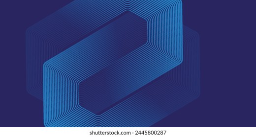 Dark blue abstract background with glowing geometric lines. Modern shiny blue rounded square lines pattern. Elegant graphic design. Futuristic technology concept. Vector 