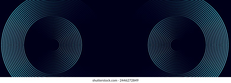 Dark blue abstract background with glowing circle lines. Geometric stripe line art design.