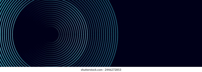 Dark blue abstract background with glowing circle lines. Geometric stripe line art design.