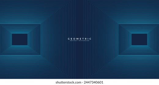 Dark blue abstract background with glowing geometric lines. Modern shiny blue rounded square lines pattern. Elegant graphic design. Futuristic technology concept. Vector illustration