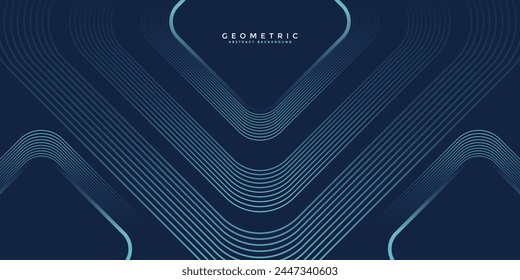 Fondo abstracto azul oscuro con líneas geométricas brillantes. Diseño moderno de líneas cuadradas redondeadas azules brillantes. Elegante Diseño gráfico. Concepto de tecnología futurista. Ilustración vectorial