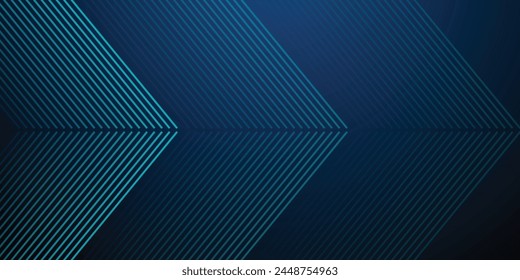 Dark blue abstract background with glowing arrow lines. Modern shiny blue geometric lines design. Technology futuristic concept. Horizontal banner template. Suit for cover, header, poster, banner,