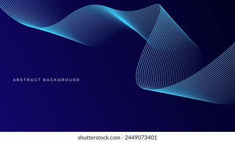 Fondo abstracto azul oscuro con líneas de onda brillantes. fondo futurista Tecnología de concepto moderna. Ilustración vectorial