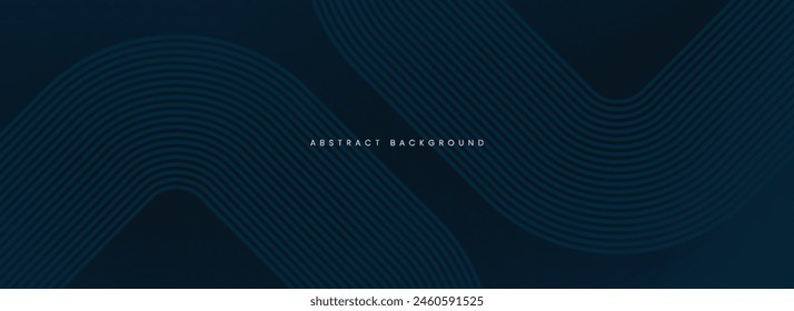 Fondo abstracto azul oscuro con ondas curvas brillantes.