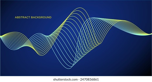 Dark Blue abstract background with glowing wave. Shiny moving lines design element. Modern  yellow blue gradient flowing wave lines. Futuristic technology concept. Vector illustration
