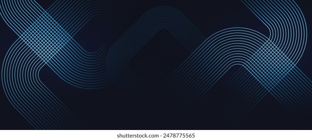 Fondo abstracto azul oscuro con líneas geométricas brillantes. Diseño moderno de líneas cuadradas redondeadas azules brillantes. Concepto de tecnología futurista.