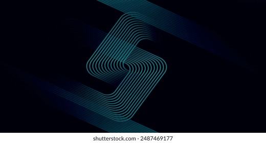 Dark blue abstract background with glowing geometric lines. Modern shiny blue lines pattern. Futuristic technology concept. Horizontal banner template.
