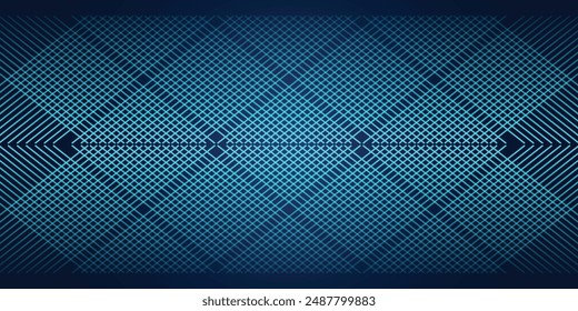 Dark blue abstract background with glowing arrow lines. Modern shiny blue geometric lines design. Technology futuristic concept. Horizontal banner