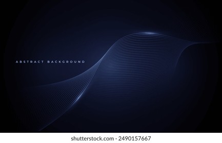 Dark blue abstract background with glowing blue wavy lines. Technology vector illustration with striped wave lines