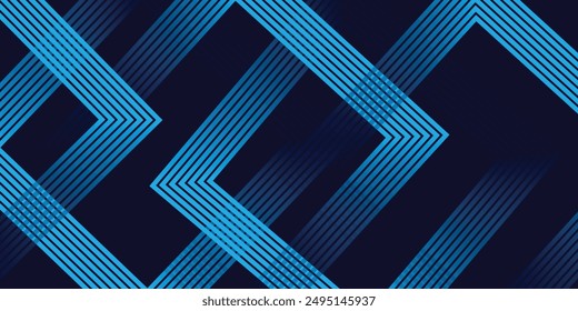 Fondo abstracto azul oscuro con líneas geométricas brillantes. Patrón moderno de líneas azules brillantes. Concepto de tecnología futurista. Plantilla Horizontal del Anuncio.