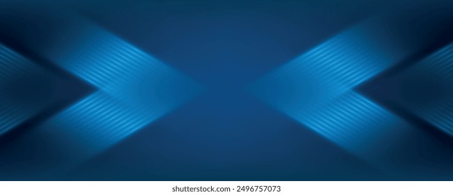 Dark blue abstract background with glowing arrow lines. Modern shiny blue geometric lines design. Technology futuristic concept