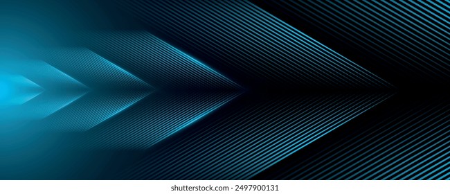 Dark blue abstract background with glowing arrow lines. Modern shiny blue geometric lines design. Technology futuristic concept