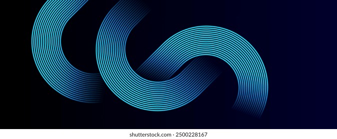 Fondo abstracto azul oscuro con líneas geométricas brillantes. Moderno patrón de líneas redondeadas diagonales azules brillantes. Concepto de tecnología futurista. Traje para la cubierta, cartel, presentación, Anuncio, Sitio web