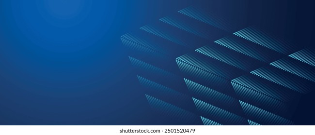 Fondo abstracto azul oscuro con líneas de flecha brillantes. Diseño moderno de líneas geométricas azules brillantes. Tecnología concepto futurista. Anuncio Horizontal