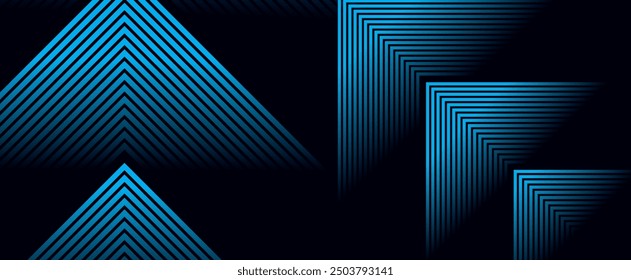 Dark blue abstract background with glowing geometric lines. Modern shiny blue diagonal rounded lines pattern. Futuristic technology concept. Suit for cover, poster, presentation, banner, website