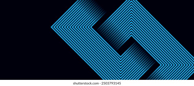 Dark blue abstract background with glowing geometric lines. Modern shiny blue diagonal rounded lines pattern. Futuristic technology concept. Suit for cover, poster, presentation, banner, website
