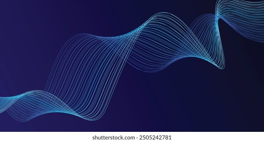 Fondo abstracto azul oscuro con líneas de onda brillantes. fondo futurista Tecnología de concepto moderno. Ilustración vectorial