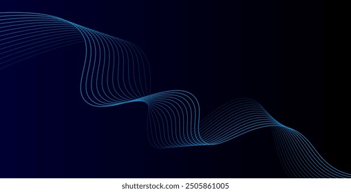 Fondo abstracto azul oscuro con líneas de onda brillantes. fondo futurista Tecnología de concepto moderno. Ilustración vectorial
