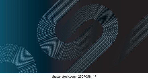 Dark blue abstract background with glowing geometric lines. Modern shiny blue diagonal rounded lines pattern. Futuristic technology concept. Suit for cover, poster, presentation, banner, website