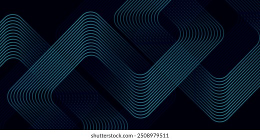 Fundo abstrato azul escuro com linhas geométricas brilhantes. Padrão moderno de linhas azuis brilhantes. Conceito de tecnologia futurista.