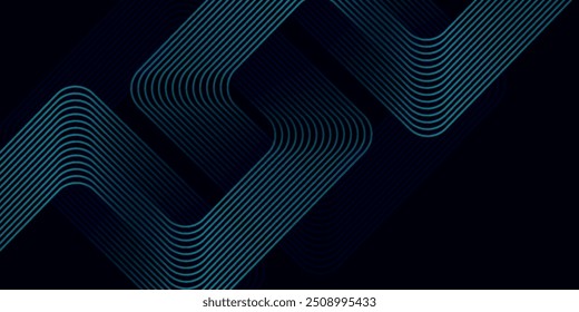 Dark blue abstract background with glowing geometric lines. Modern shiny blue lines pattern. Futuristic technology concept.