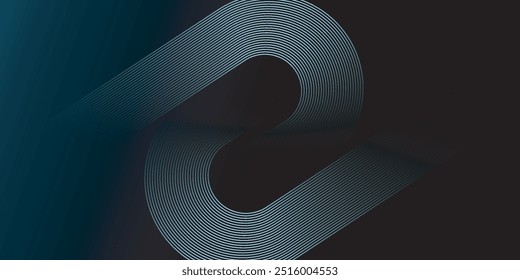 Dark blue abstract background with glowing geometric lines. Modern shiny blue diagonal rounded lines pattern. Futuristic technology concept. Suit for cover, poster, presentation, banner, website