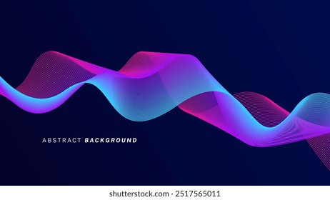 Fundo abstrato azul escuro com ondas brilhantes. Elemento de design de linhas móveis brilhantes. Conceito de tecnologia futurista. Ilustração vetorial