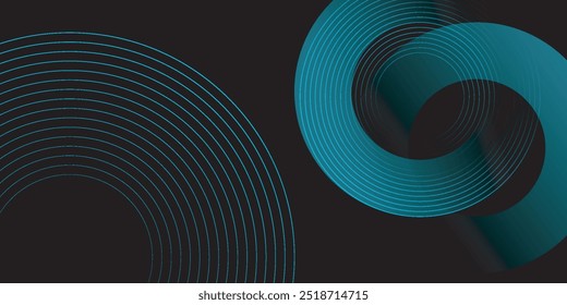 Fundo abstrato azul escuro com forma geométrica brilhante. Círculo de gradiente brilhante moderno. Elemento circular giratório. Design gráfico elegante. Conceito de tecnologia futurista. Ilustração vetorial