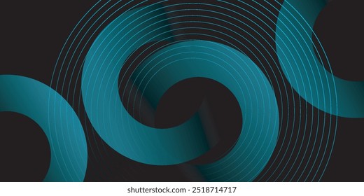 Dark blue abstract background with glowing geometric shape. Modern shiny gradient circle. Swirl circular element. Elegant graphic design. Futuristic technology concept. Vector illustration